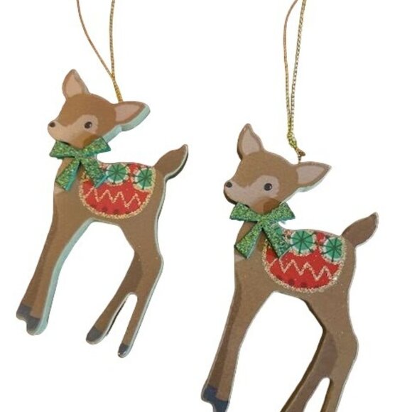 Gisela Graham London Set Of 4 Wooden Deer Christmas Tree Ornaments - Picture 3 of 5